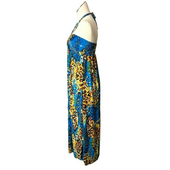Maxi Dress Blue Womens Large Bathing Suit Cover MuMu Silk Blend Elastic Back NWT - Picture 7 of 9